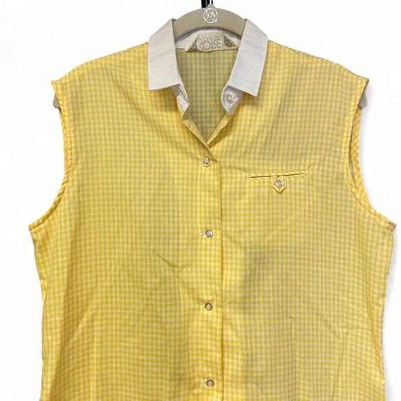 Vintage Koret of California yellow and white plaid sleeveless blouse size M - Picture 3 of 5